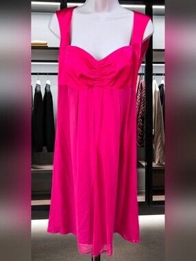 571 Nicole Miller 100% Silk Hot Pink Chiffon Empire Waist Babydoll Dress (G2)